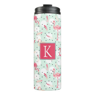 Flamingo Bird With Feathers   Add Your Initial Thermal Tumbler