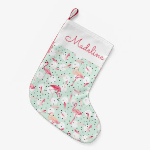 Flamingo Bird With Feathers Add Your Name Small Christmas Stocking