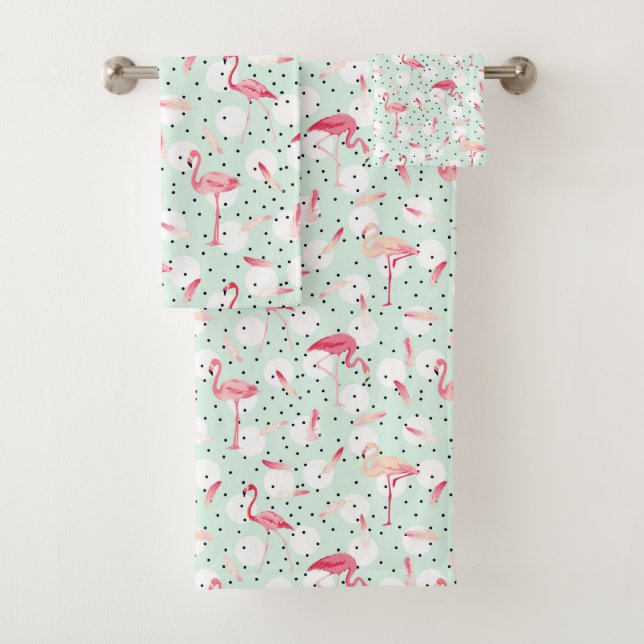 Flamingo Bird With Feathers Bath Towel Set (Insitu)