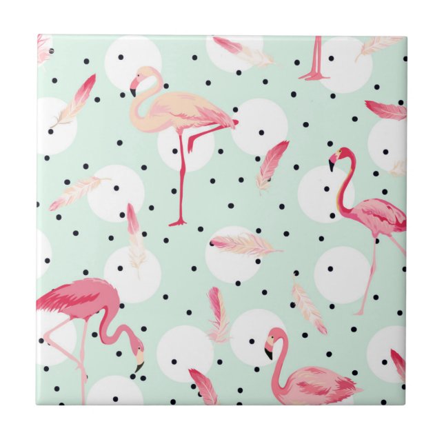 Flamingo Bird With Feathers Ceramic Tile (Front)