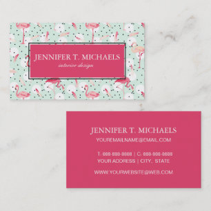 Flamingo Bird With Feathers Monogram Business Card