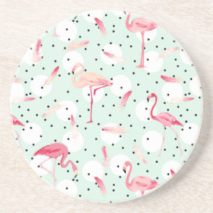 Flamingo Bird With Feathers Sandstone Coaster