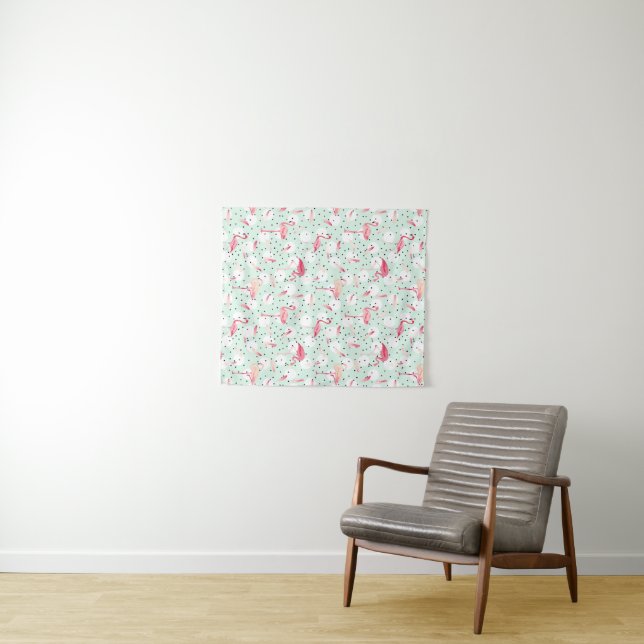 Flamingo Bird With Feathers Tapestry (In Situ (Horizontal))