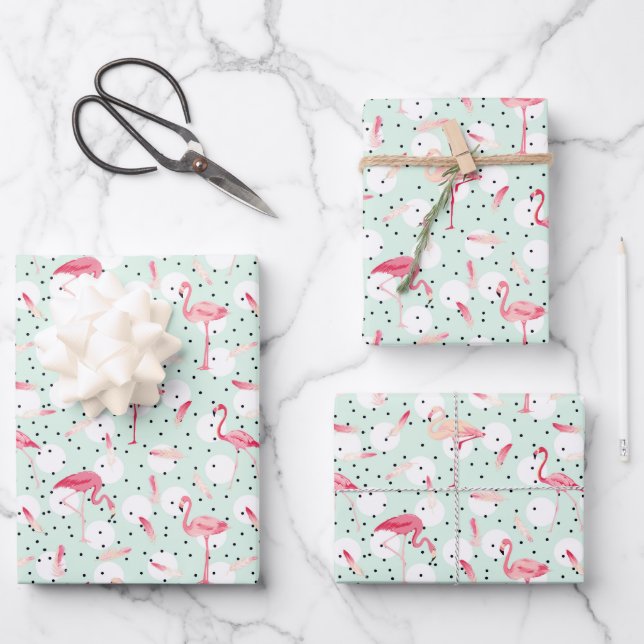 Flamingo Bird With Feathers Wrapping Paper Sheets (Front)