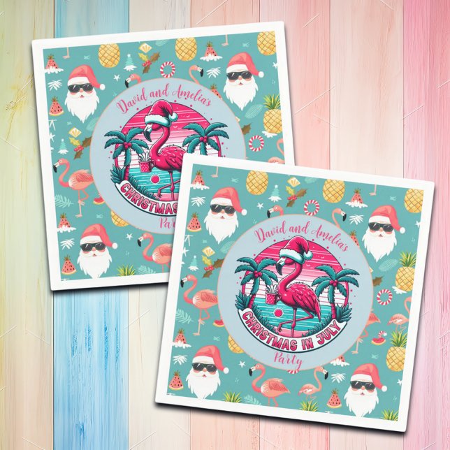 Flamingo Bird with Hat Christmas in July Party Napkins (Creator Uploaded)