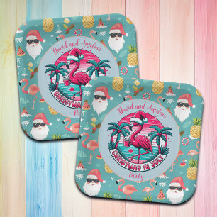 Flamingo Bird with Hat Christmas in July Party Paper Plates