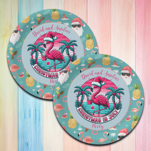 Flamingo Bird with Hat Christmas in July Party Paper Plates
