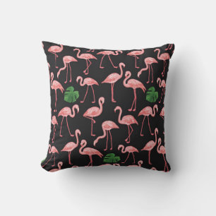 flamingo bird with monstera palm leaves pattern. throw pillow