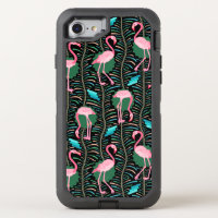 Flamingo Birds 20s Art Deco Ferns Pink Black