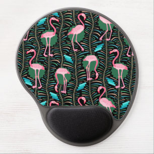 Flamingo Birds 20s Deco Ferns Pattern Black Green Gel Mouse Pad