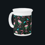 Flamingo Birds 20s Deco Ferns Pattern Black Green Pitcher<br><div class="desc">This elegant flamingo bird pattern decorative design is made in a retro 20s Art Deco style. The bright pink flamingos rest against a background that includes fern fronds in bold colors and geometric rectangular shapes in shades of teal green / turquoise blue, all on a backdrop of black. This original,...</div>