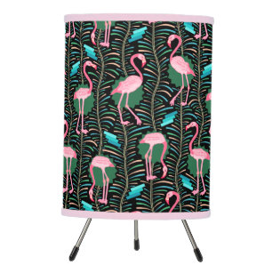 Flamingo Birds 20s Deco Ferns Pattern Black Green Tripod Lamp