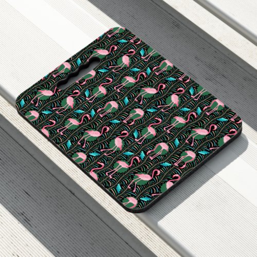 Flamingo Birds 20s Deco Ferns Pattern Black Pink Seat Cushion