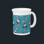 Flamingo Birds 20s Deco Ferns Pattern Blue Gold Beverage Pitcher<br><div class="desc">This elegant flamingo bird pattern decorative design is made in a retro 20s Art Deco style. The bright pink flamingos rest against a background that includes fern fronds in bold colors and geometric rectangular shapes in shades of gold, all on a backdrop of vintage blue. This original, stylized design is...</div>