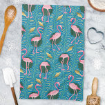 Flamingo Birds 20s Deco Ferns Pattern Blue Gold Kitchen Towel<br><div class="desc">This elegant flamingo bird pattern decorative design is made in a retro 20s Art Deco style. The bright pink flamingos rest against a background that includes fern fronds in bold colors and geometric rectangular shapes in shades of gold, all on a backdrop of vintage blue. This original, stylized design is...</div>
