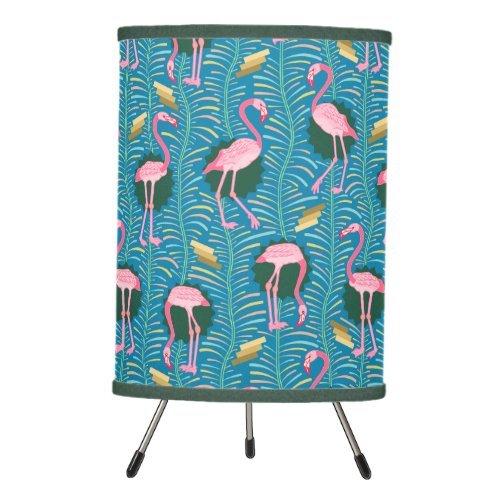 Flamingo Birds 20s Deco Tropical  Pink Blue Gold Tripod Lamp