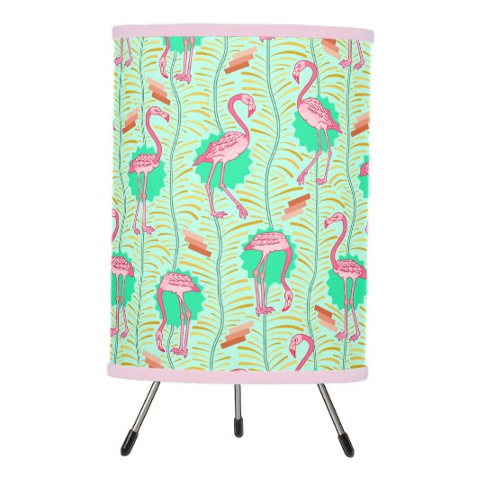 Flamingo Birds 20s Deco Tropical | Pink Lt Green Tripod Lamp (Front)