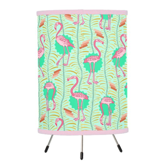 Flamingo Birds 20s Deco Tropical | Pink Lt Green Tripod Lamp (Back)