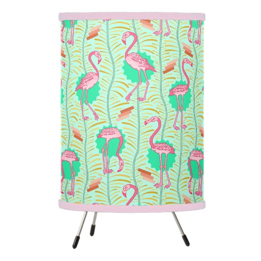 Flamingo Birds 20s Deco Tropical | Pink Lt Green Tripod Lamp (Left)