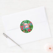 Flamingo birds and tropical garden watercolor classic round sticker (Envelope)