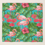 Flamingo birds and tropical garden watercolor scarf<br><div class="desc">Flamingo bird,  flamingo flower,  monstera leaves and hibiscus were painted with watercolors on paper,  then scanned and the seamless pattern was made in Photoshop.</div>
