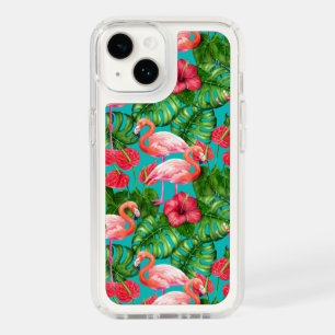 Flamingo birds and tropical garden watercolor speck iPhone 14 case