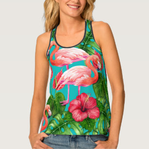 Flamingo birds and tropical garden watercolor tank top