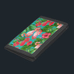 Flamingo birds and tropical garden watercolor trifold wallet<br><div class="desc">Flamingo bird,  flamingo flower,  monstera leaves and hibiscus were painted with watercolors on paper,  then scanned and the seamless pattern was made in Photoshop.</div>
