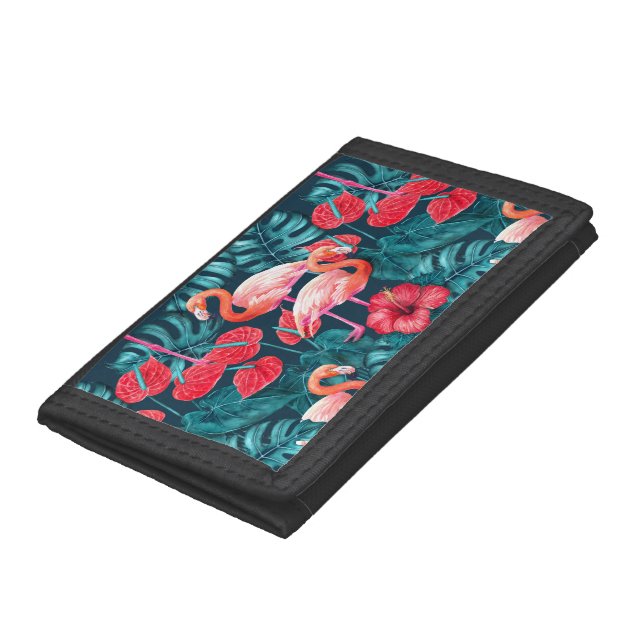 Flamingo birds and tropical garden watercolor trifold wallet (Bottom)