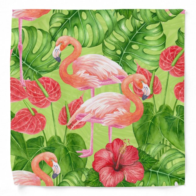 Flamingo birds and tropical plants bandana (Front)