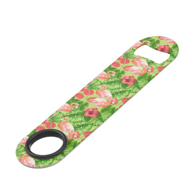 Flamingo birds and tropical plants bar key (Front Angled)