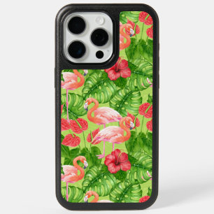 Flamingo birds and tropical plants iPhone 15 pro max case