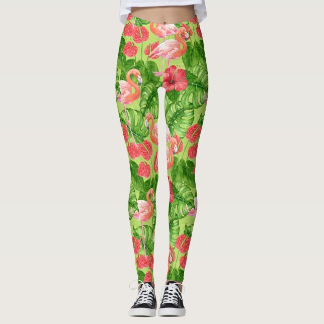 Flamingo birds and tropical plants leggings (Front)