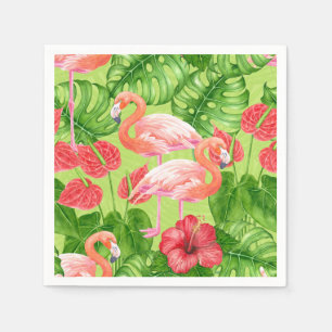 Flamingo birds and tropical plants napkins