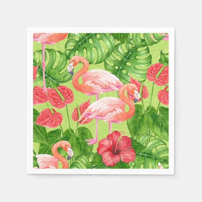 Flamingo birds and tropical plants napkins (Front)