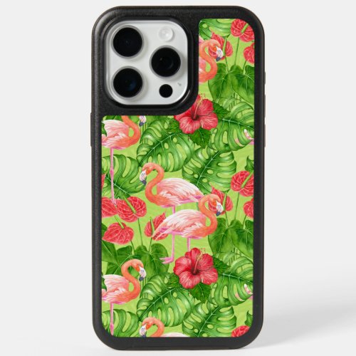 Flamingo birds and tropical plants iPhone 15 pro max case