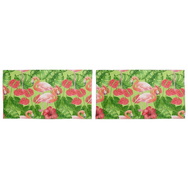 Flamingo birds and tropical plants pillow case (Front-Set)