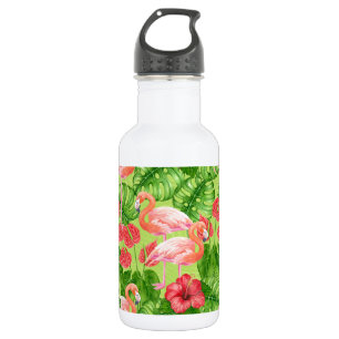 Flamingo birds and tropical plants stainless steel water bottle