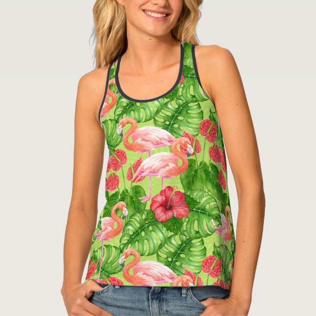 Flamingo birds and tropical plants tank top (Front)