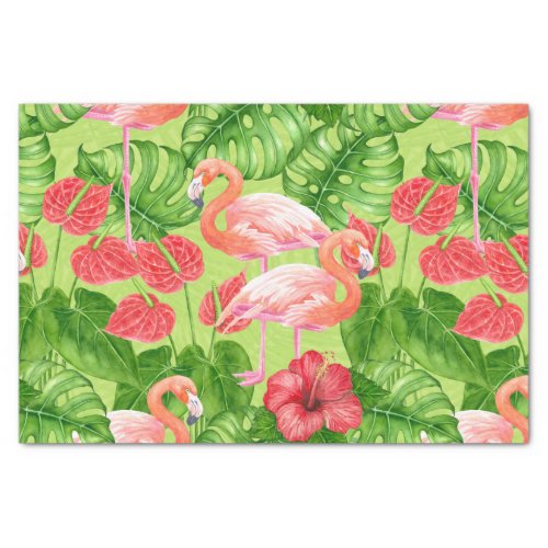 Flamingo birds and tropical plants tissue paper