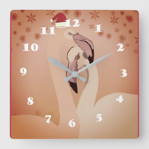 Flamingo Birds New Year Wall Clock