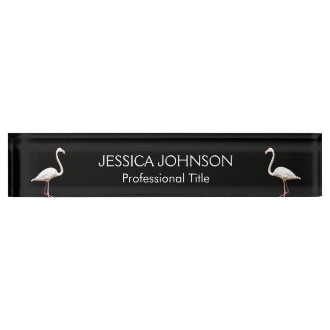 Flamingo Birds on Black Elegant Desk Name Plate (Front)