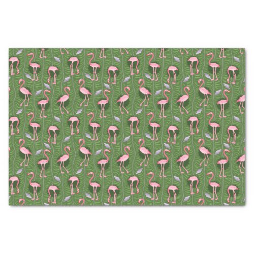 Flamingo Birds Pattern 20s Deco Ferns Pretty Green Tissue Paper