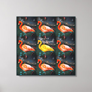 Flamingo Birds Pattern Dare To Be Different Quote Canvas Print