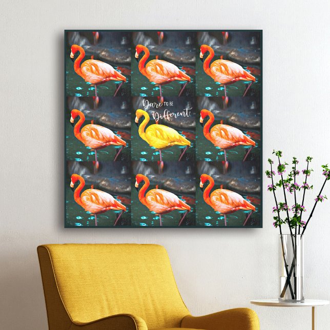 Flamingo Birds Pattern Dare To Be Different Quote Canvas Print (Creator Uploaded)