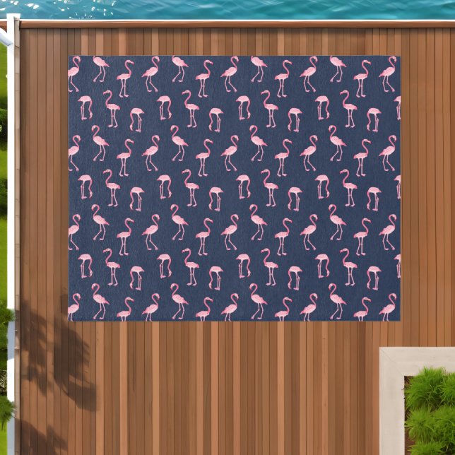 Flamingo Birds Pattern Navy Blue Pink Tropical Outdoor Rug (Insitu (Outdoor 1))