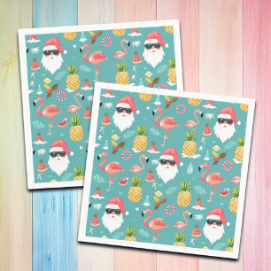 Flamingo Birds Santa Claus Christmas in July Party Napkins