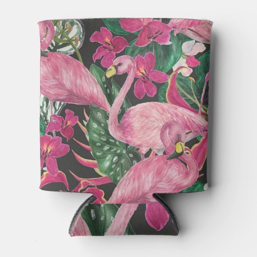 Flamingo Birds Tropical Watercolor Pattern Can Cooler