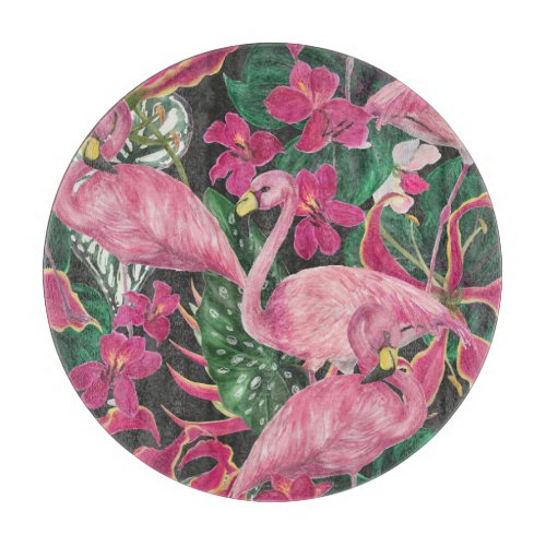 Flamingo Birds Tropical Watercolor Pattern Cutting Board