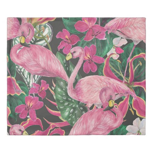 Flamingo Birds Tropical Watercolor Pattern Duvet Cover